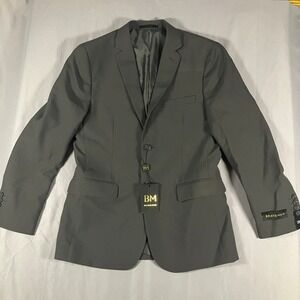 BRAVEMAN Men 38R/32W Suit Jacket Charcoal‎ Slim Fit Blazer PYS02 Grey Gray